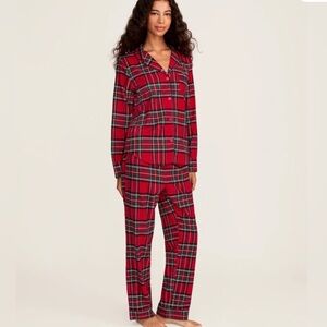 PETITE PLUM Imperial Red Tartan Plaid Cotton Flannel Pajama Set